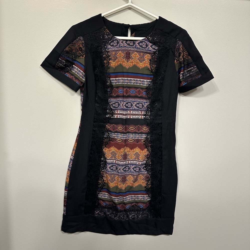 Ranna Gill multi pattern dress with lace trim